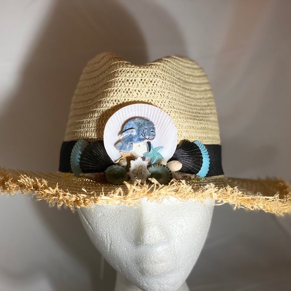 Seashells & Pewter Manatee Beach Panama Sun Hat main image 4